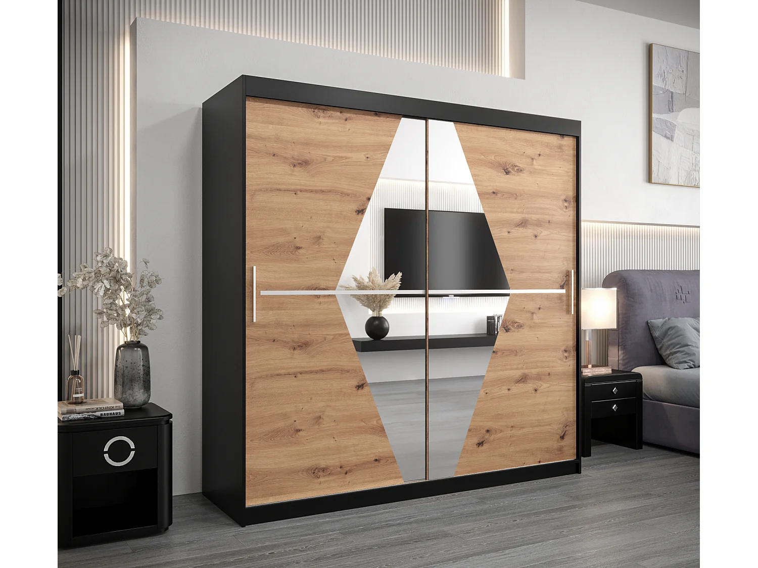 Armoire Boliwia À Portes Coulissantes 200/200/62 2 portes (Noir/Artisan)