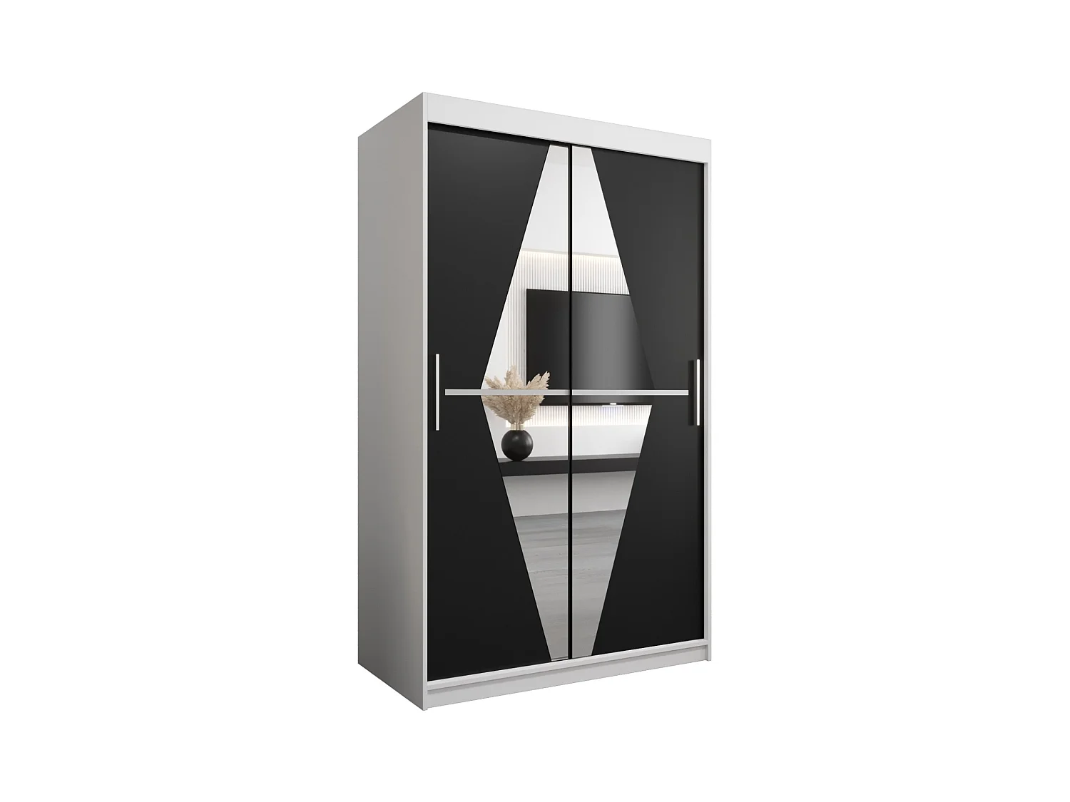 Schwebetürenschrank Boliwia 200/120/62 2-Türig (Weiß/Schwarz)