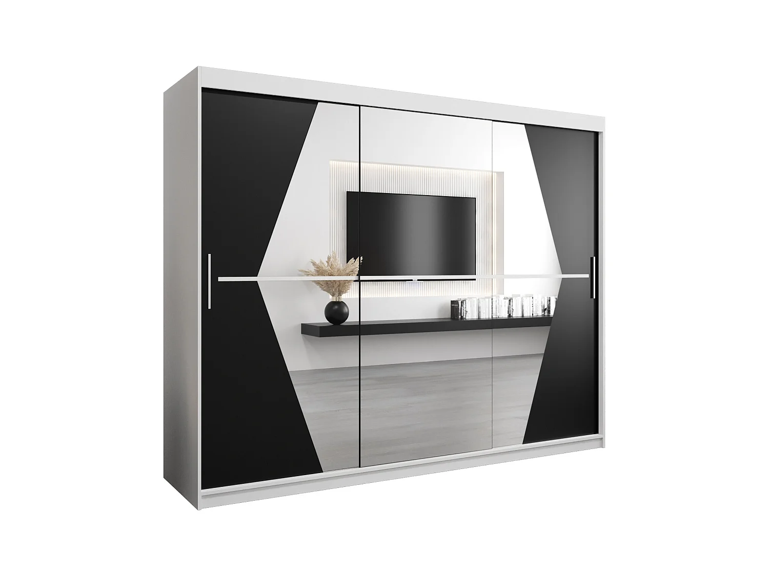 Armadio Boliwia ad ante scorrevoli 200/250/62 3 porte (bianco/nero)