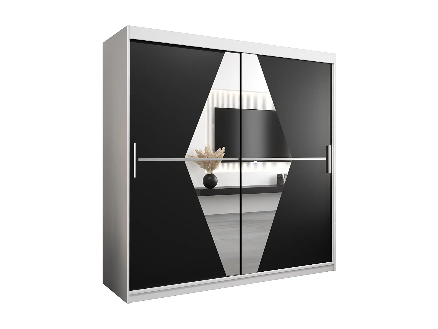 Armoire Boliwia À Portes Coulissantes 200/200/62 2 portes (Blanc/Noir)