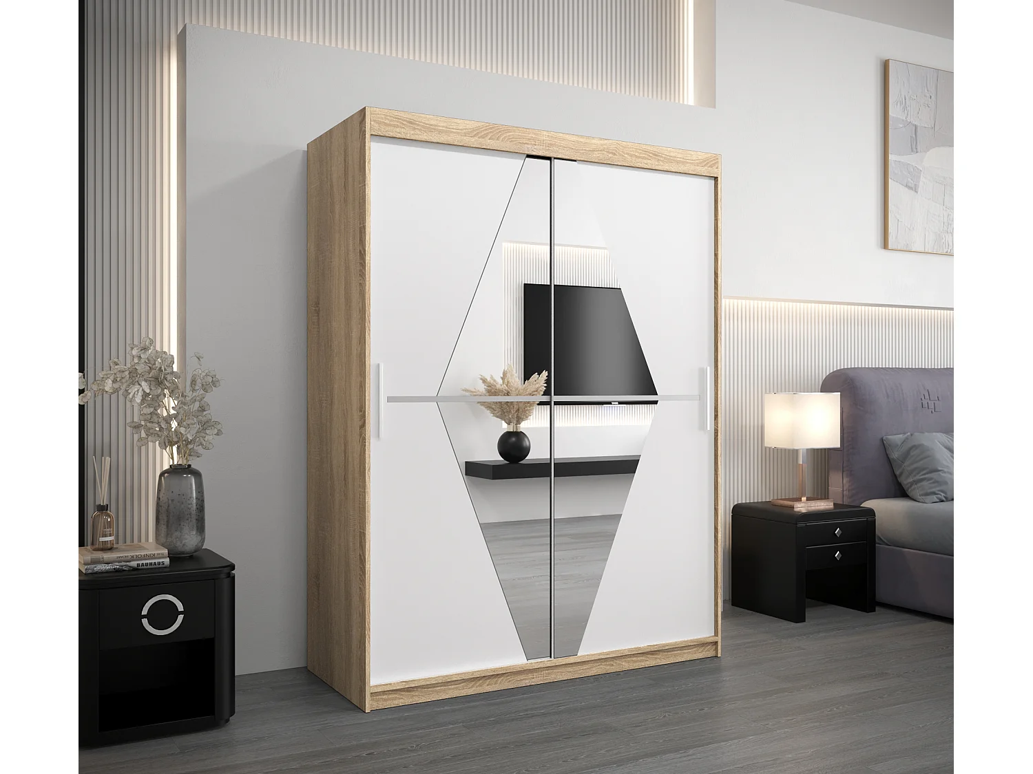 Armario Boliwia de puertas correderas 200/150/62 2 puertas (sonoma/blanco)