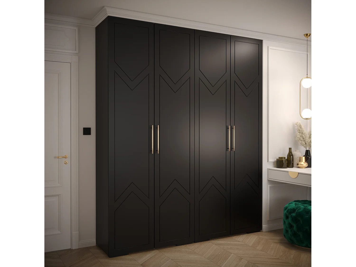 Armoire à portes battantes Manhattan Ryfel 8 236,7/200/47 4 portes (Noir)