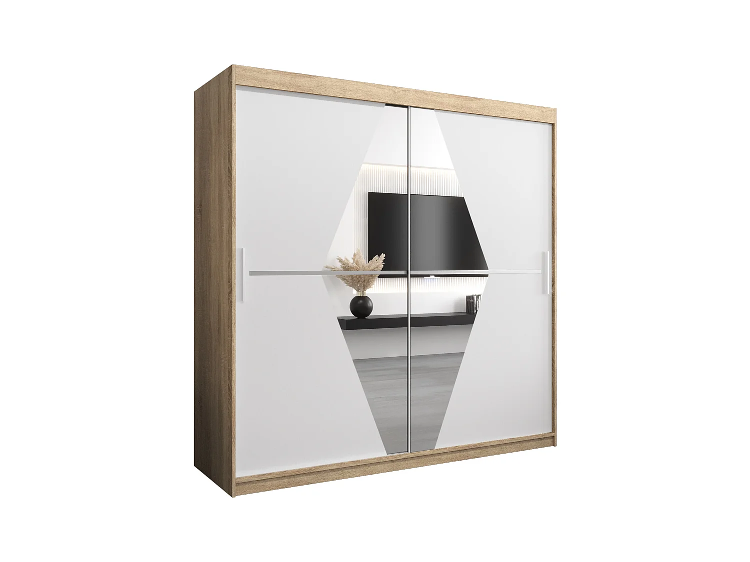 Schwebetürenschrank Boliwia 200/200/62 2-Türig (Sonoma/Weiß)