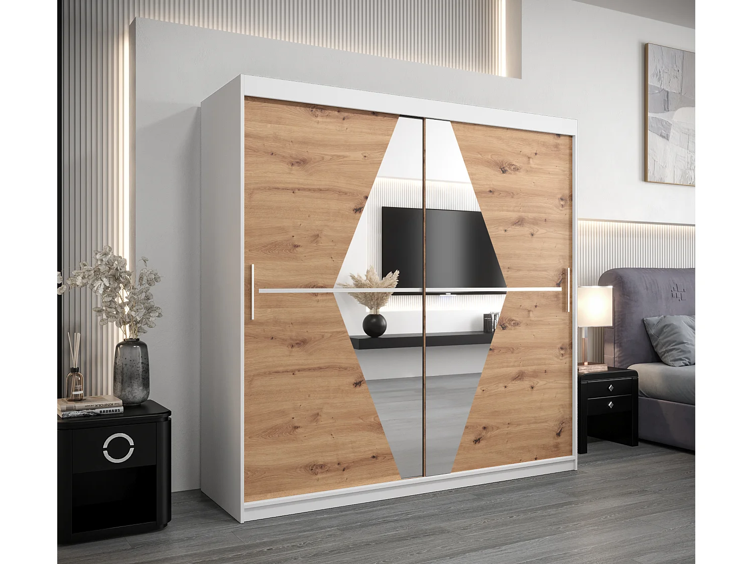 Armoire Boliwia À Portes Coulissantes 200/200/62 2 portes (Blanc/Artisan)