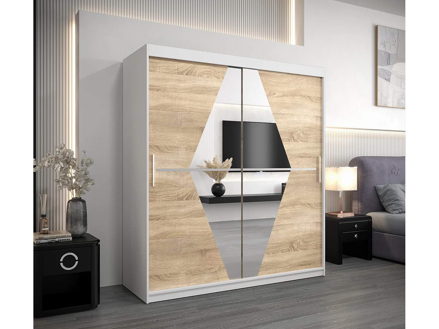 Armoire Boliwia À Portes Coulissantes 200/180/62 2 portes (Blanc/Sonoma)