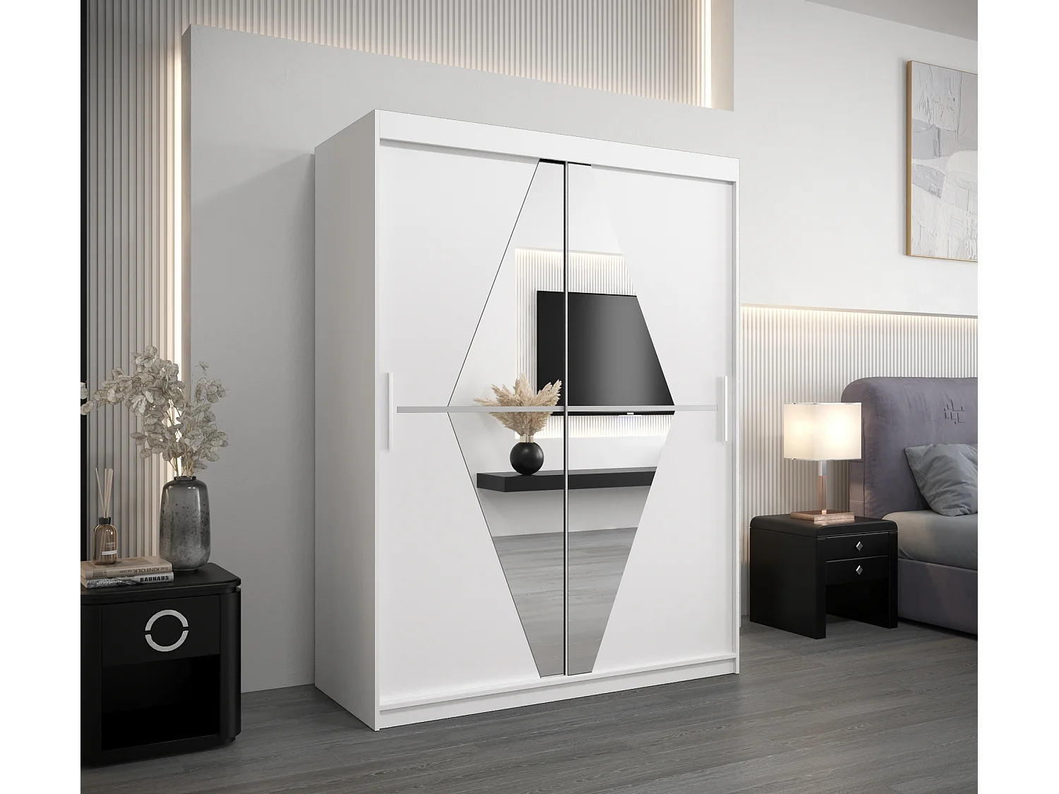 Armadio Boliwia ad ante scorrevoli 200/150/62 2 porte (bianco/bianco)