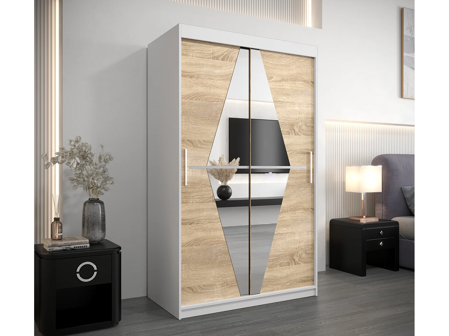 Armoire Boliwia À Portes Coulissantes 200/120/62 2 portes (Blanc/Sonoma)