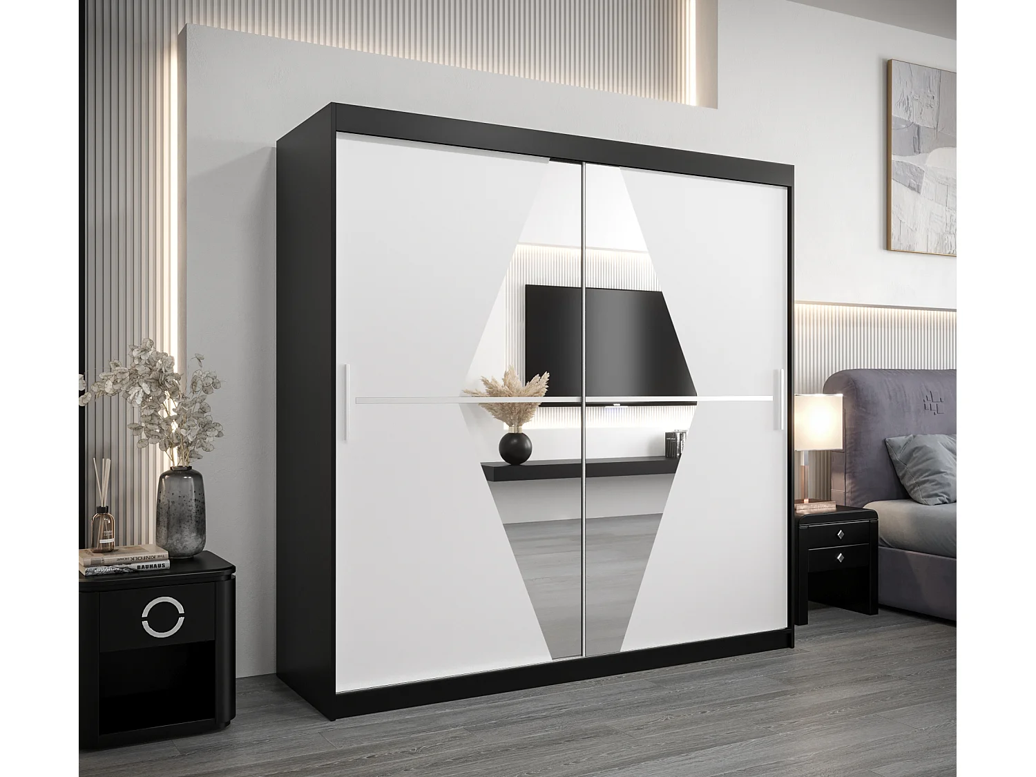 Armoire Boliwia À Portes Coulissantes 200/200/62 2 portes (Noir/Blanc)