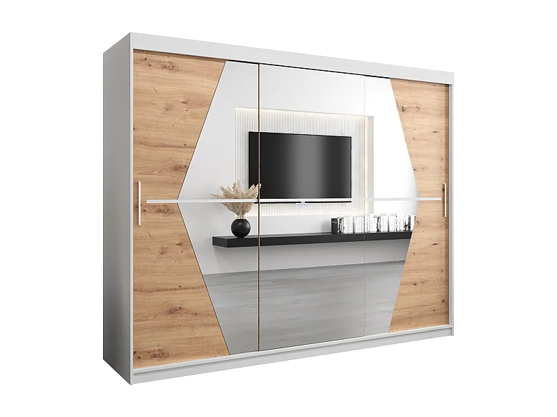 Armoire Boliwia À Portes Coulissantes 200/250/62 3 Portes (Blanc/Artisan)