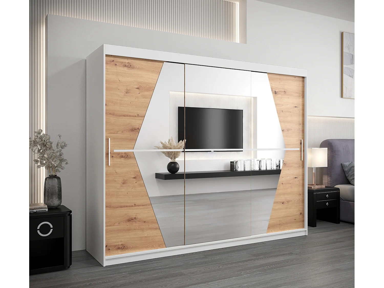 Armoire Boliwia À Portes Coulissantes 200/250/62 3 Portes (Blanc/Artisan)