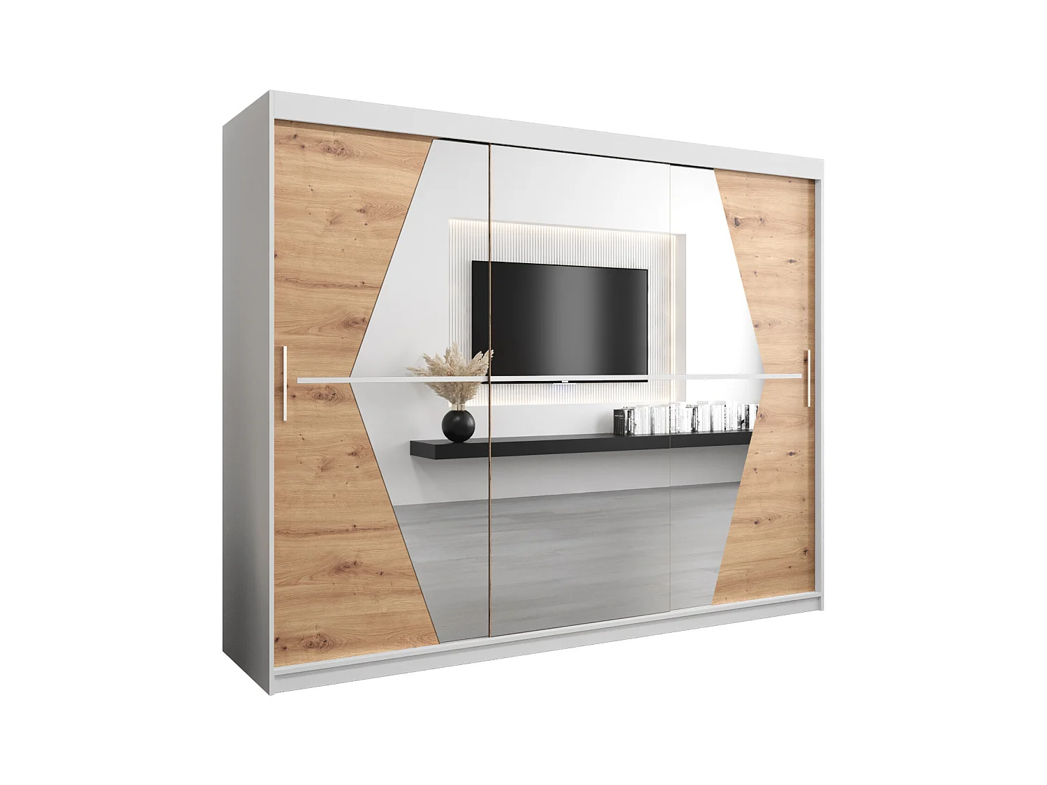 Armoire Boliwia À Portes Coulissantes 200/250/62 3 Portes (Blanc/Artisan)