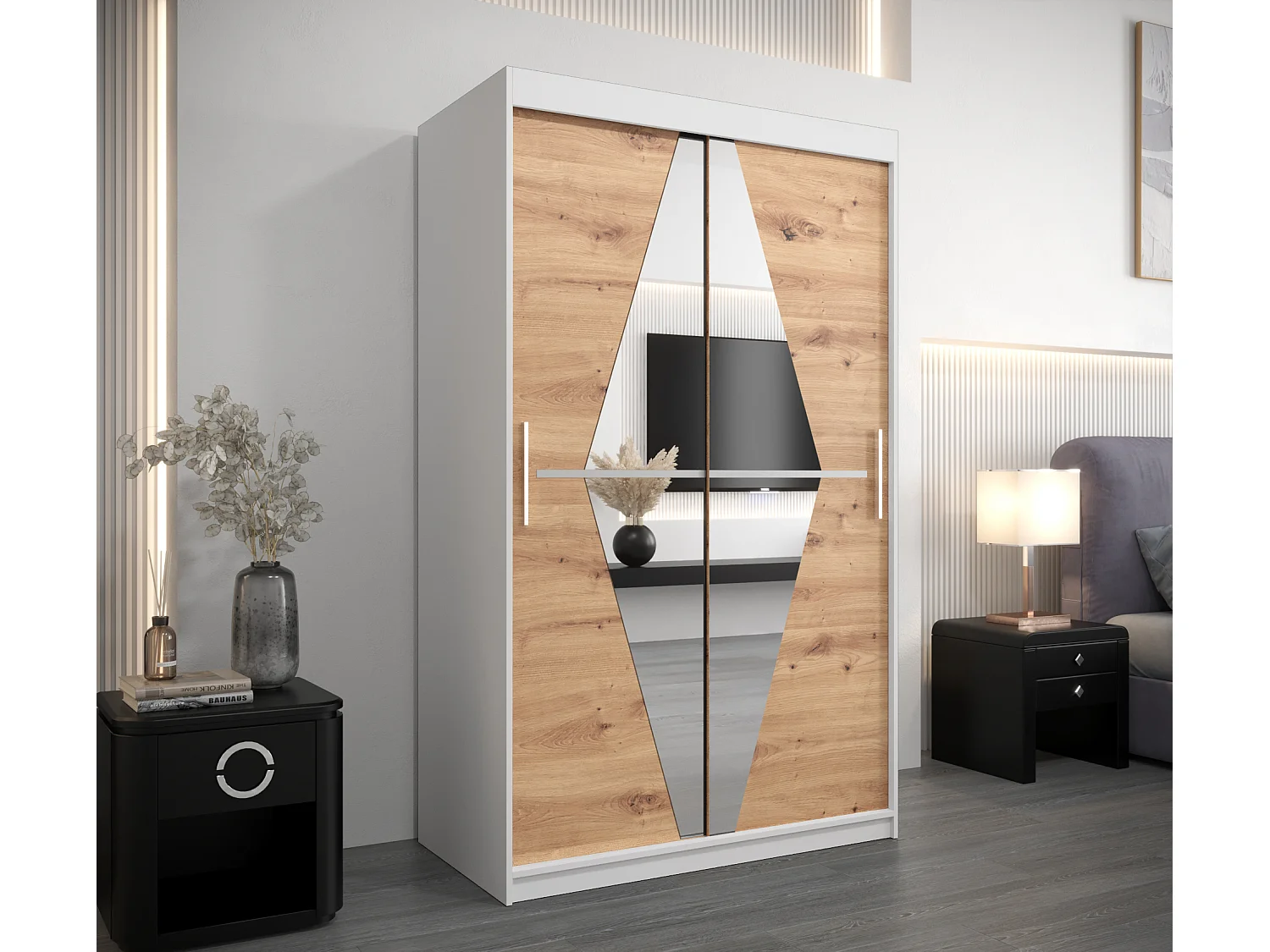 Armoire Boliwia À Portes Coulissantes 200/120/62 2 portes (Blanc/Artisan)