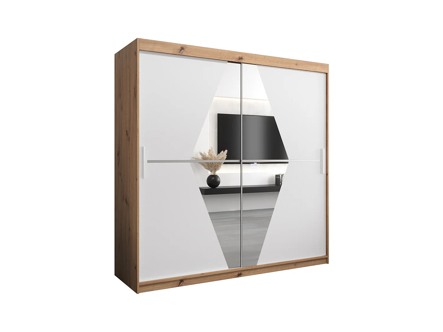 Schwebetürenschrank Boliwia 200/200/62 2-Türig (Artisan/Weiß)