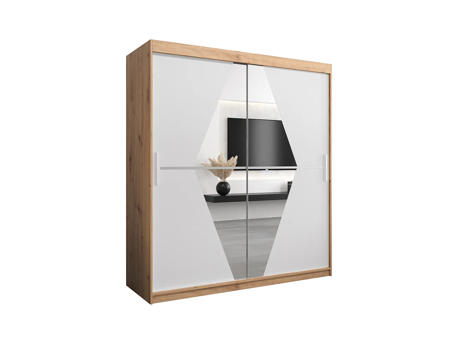 Armoire Boliwia À Portes Coulissantes 200/180/62 2 portes (Artisan/Blanc)