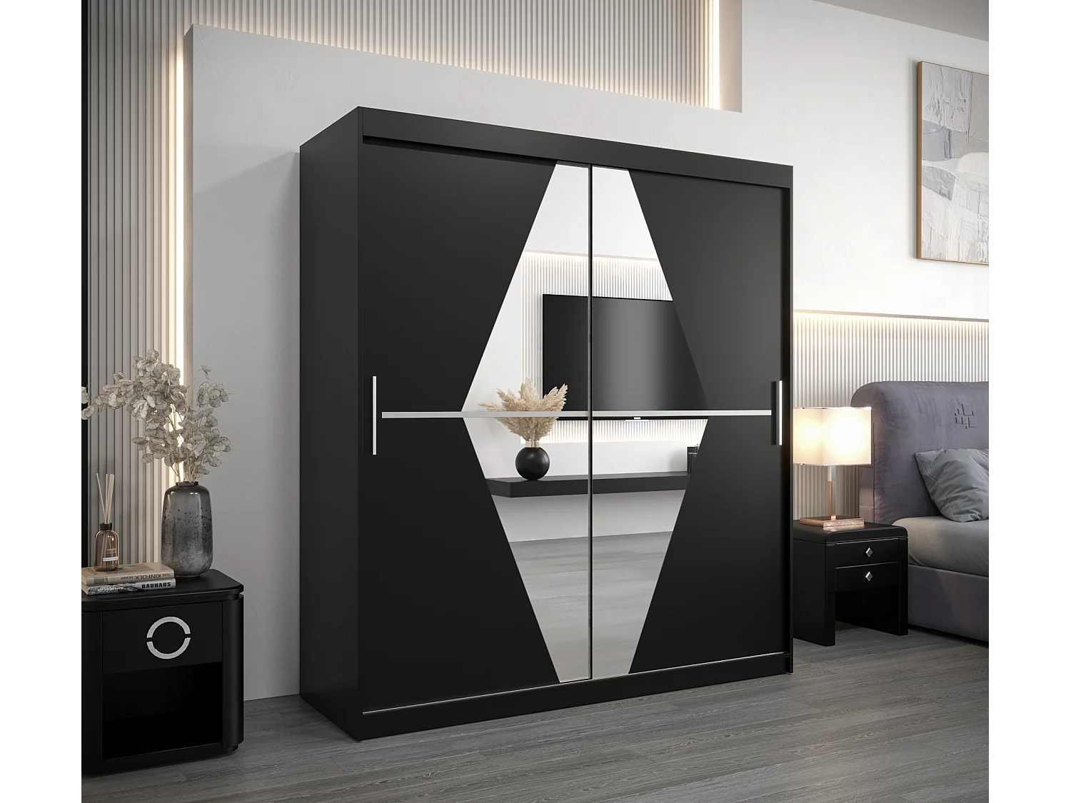 Armoire Boliwia À Portes Coulissantes 200/180/62 2 portes (Noir/Noir)