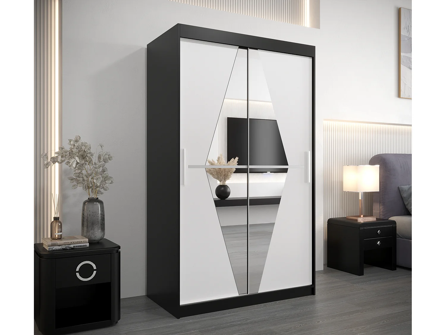 Armoire Boliwia À Portes Coulissantes 200/180/62 2 portes (Noir/Blanc)