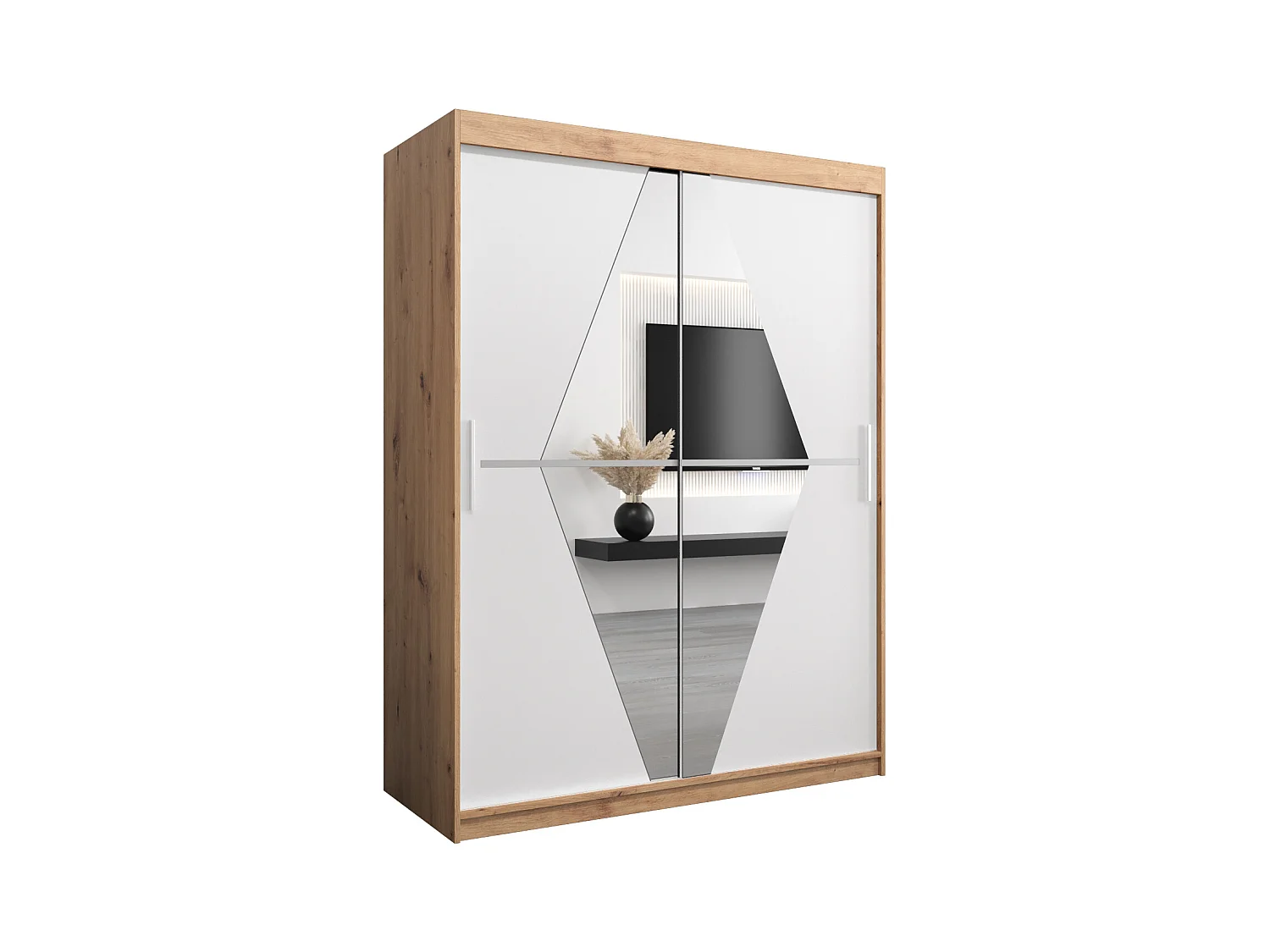 Armoire Boliwia À Portes Coulissantes 200/150/62 2 portes (Artisan/Blanc)