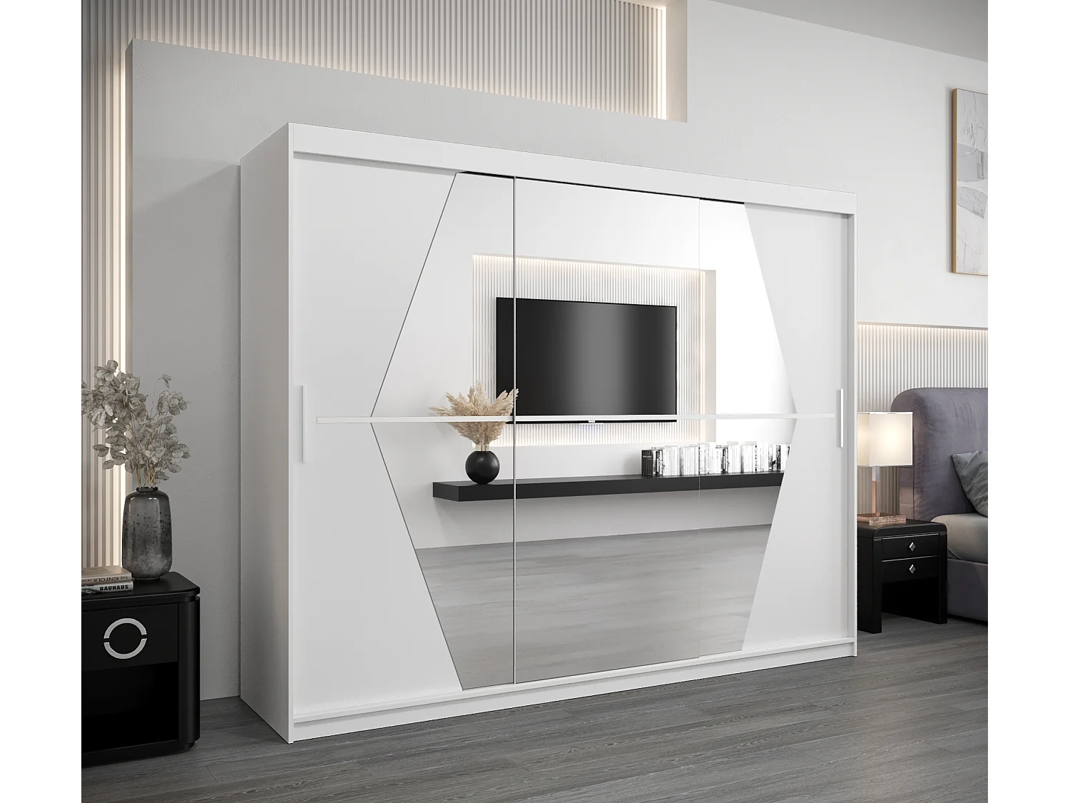 Armoire Boliwia À Portes Coulissantes 200/250/62 3 Portes (Blanc/Blanc)