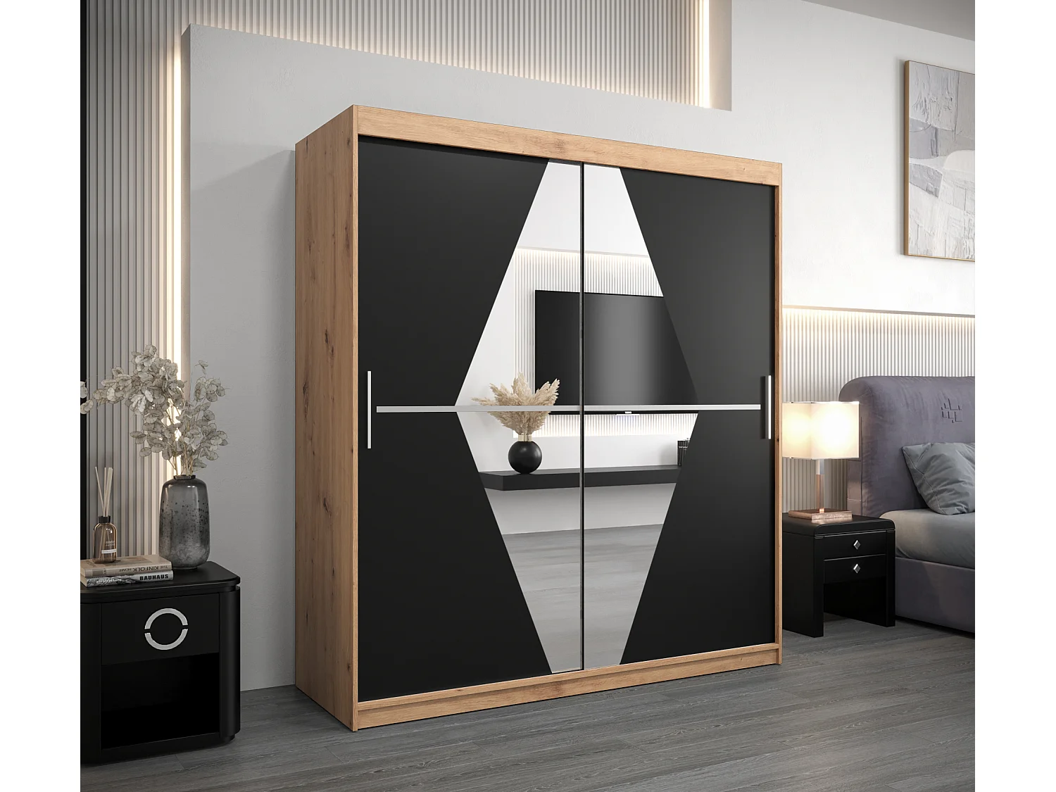 Armadio Boliwia ad ante scorrevoli 200/180/62 2 porte (artisan/nero)