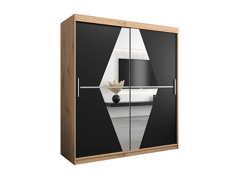 Schwebetürenschrank Boliwia 200/180/62 2-Türig (Artisan/Schwarz)