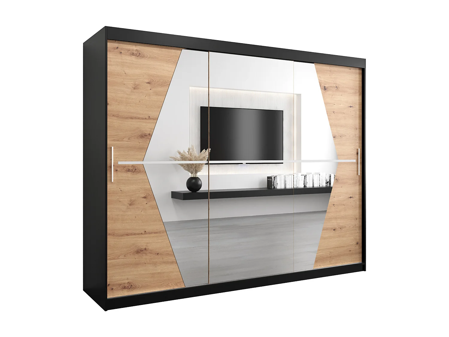 Armadio Boliwia ad ante scorrevoli 200/250/62 3 porte (nero/artisan)