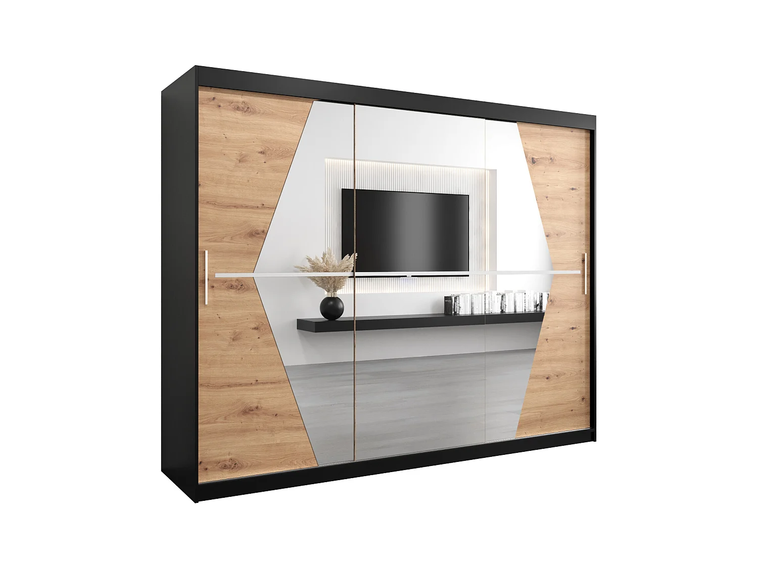Schwebetürenschrank Boliwia 200/250/62 2-Türig (Schwarz/Artisan)