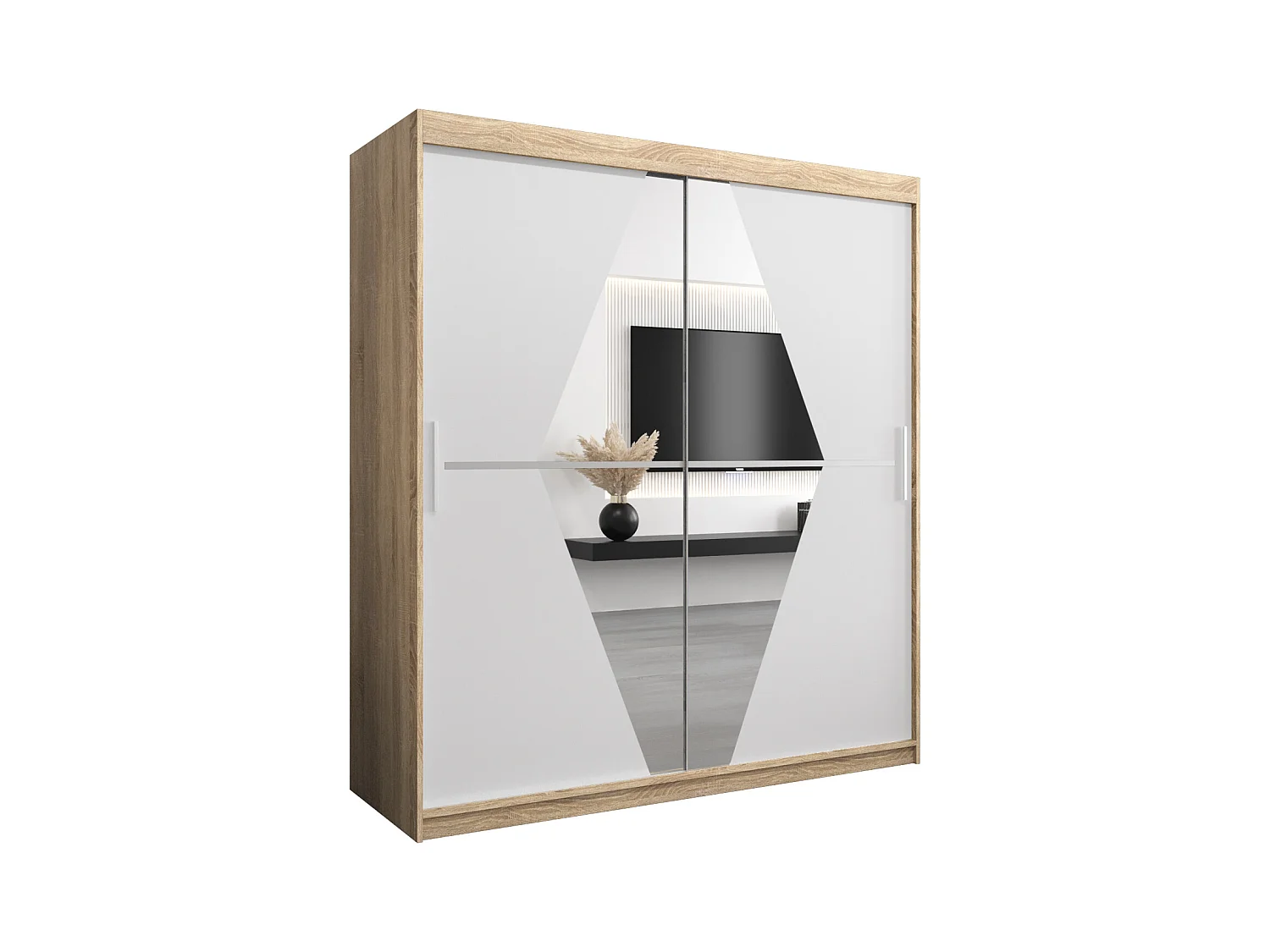 Schwebetürenschrank Boliwia 200/180/62 2-Türig (Sonoma/Weiß)