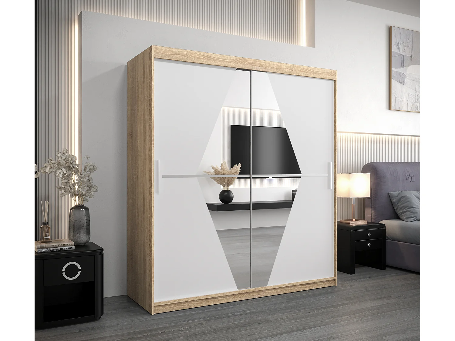 Armoire Boliwia À Portes Coulissantes 200/180/62 2 portes (Sonoma/Blanc)