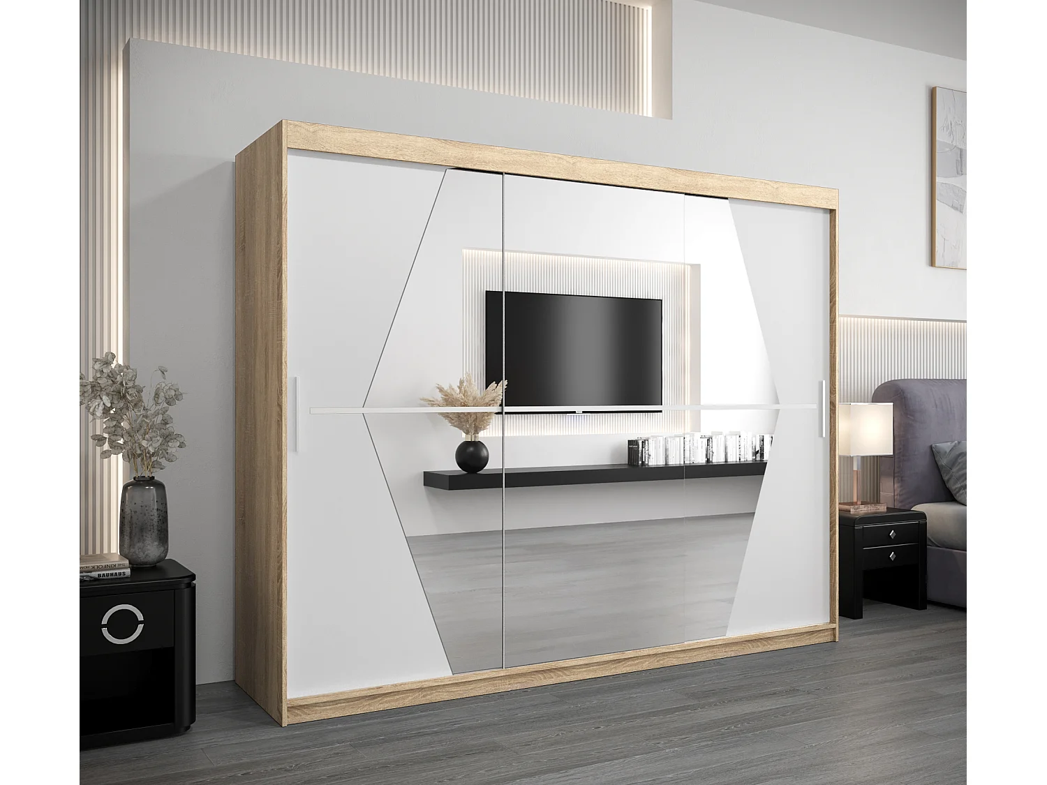 Armoire Boliwia À Portes Coulissantes 200/250/62 3 Portes (Sonoma/Blanc)