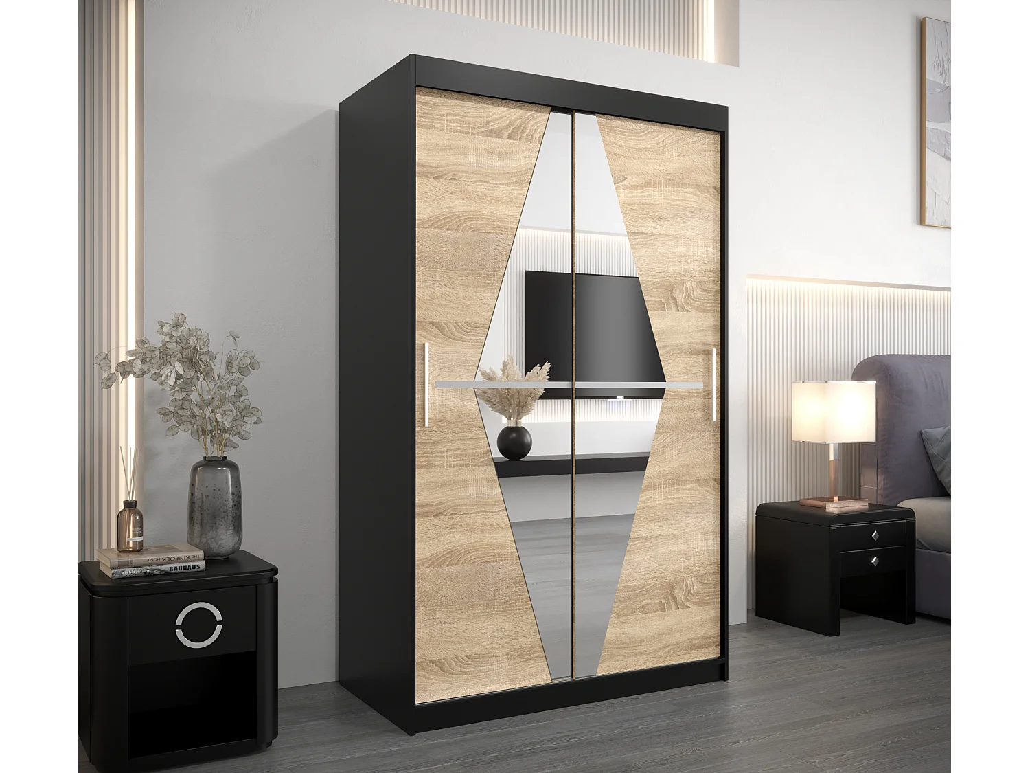 Armoire Boliwia À Portes Coulissantes 200/120/62 2 portes (Noir/Sonoma)