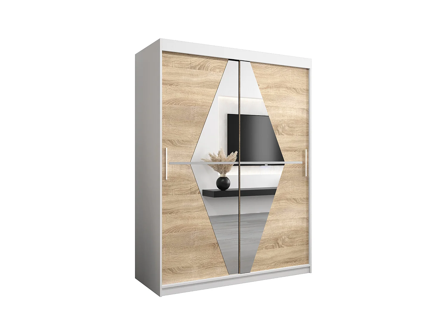 Schwebetürenschrank Boliwia 200/150/62 2-Türig (Weiß/Sonoma)