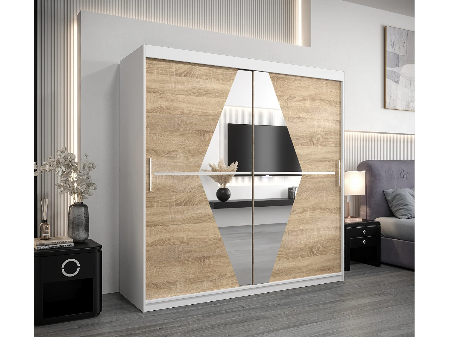 Armoire Boliwia À Portes Coulissantes 200/200/62 2 portes (Blanc/Sonoma)