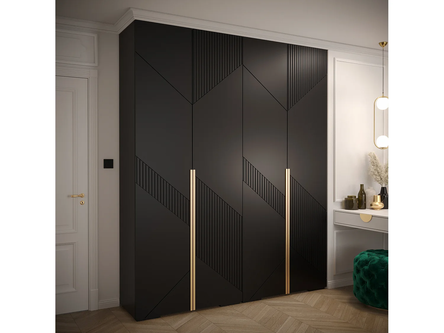 Armoire à portes battantes Manhattan Ryfel 7 236,7/200/47 4 portes (Noir)