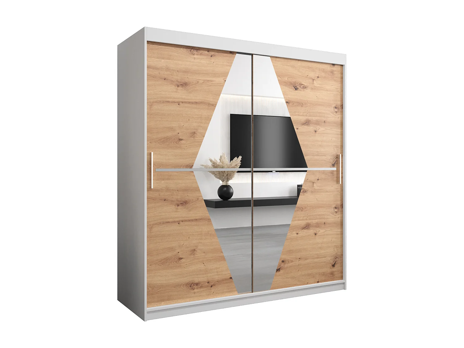 Armadio Boliwia ad ante scorrevoli 200/180/62 2 porte (bianco/artisan)