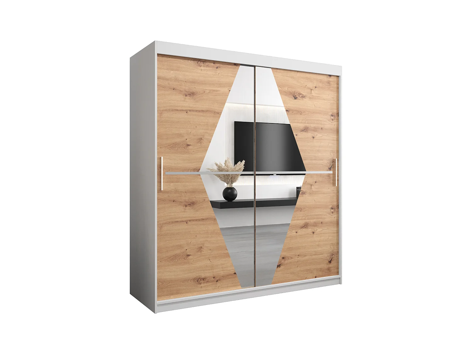 Schwebetürenschrank Boliwia 200/180/62 2-Türig (Weiß/Artisan)