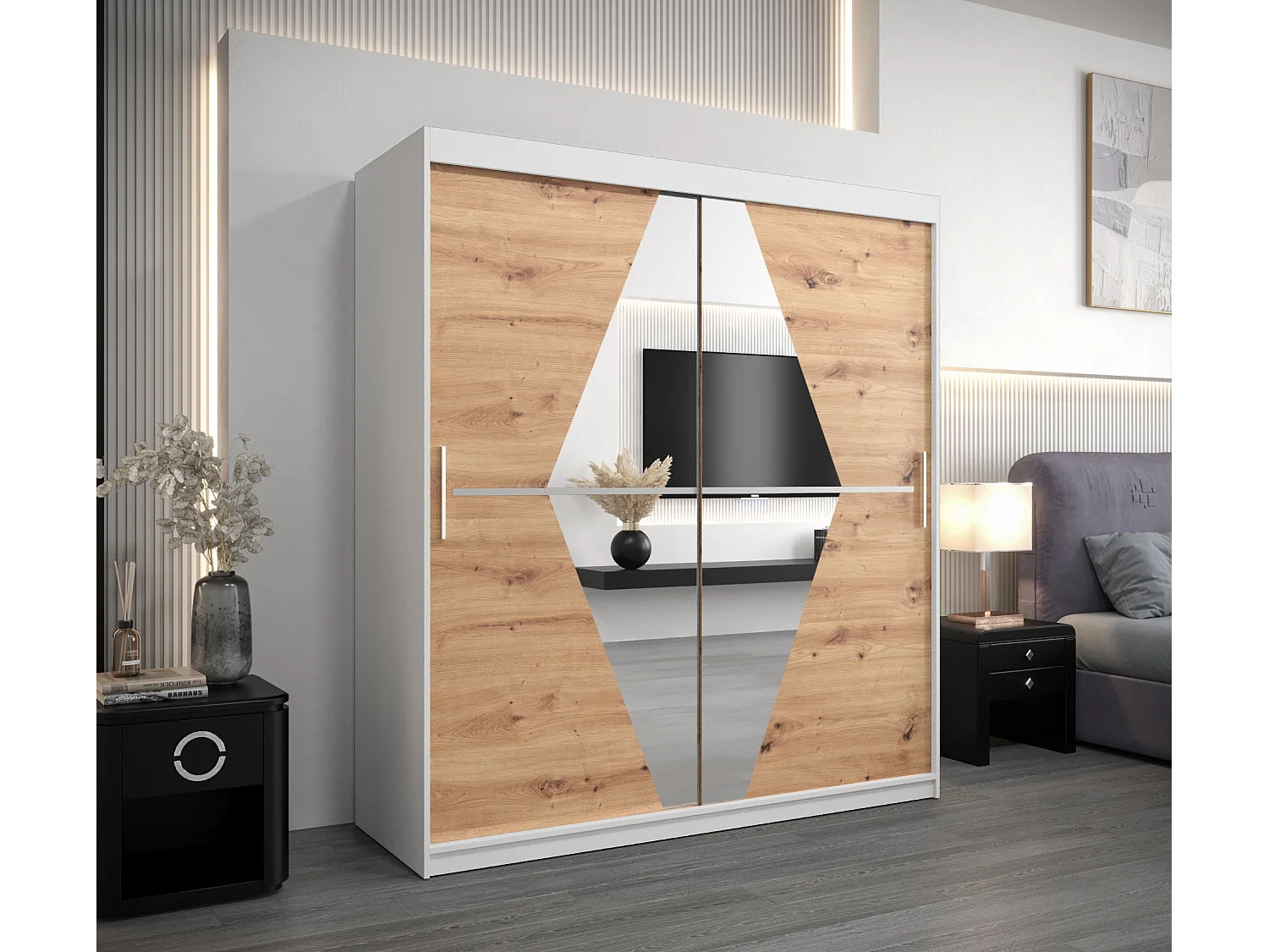 Armoire Boliwia À Portes Coulissantes 200/180/62 2 portes (Blanc/Artisan)