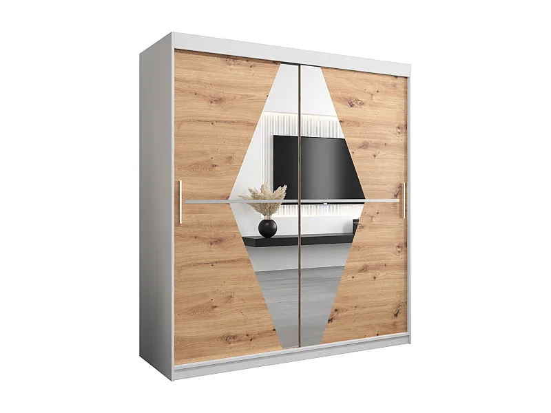 Armoire Boliwia À Portes Coulissantes 200/180/62 2 portes (Blanc/Artisan)