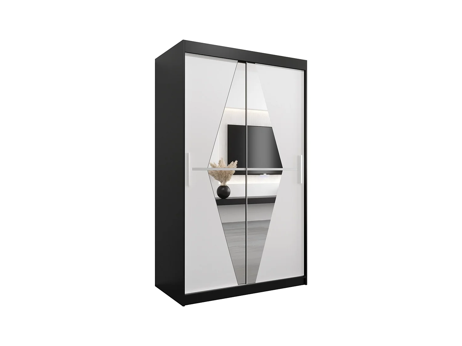 Schwebetürenschrank Boliwia 200/120/62 2-Türig (Schwarz/Weiß)