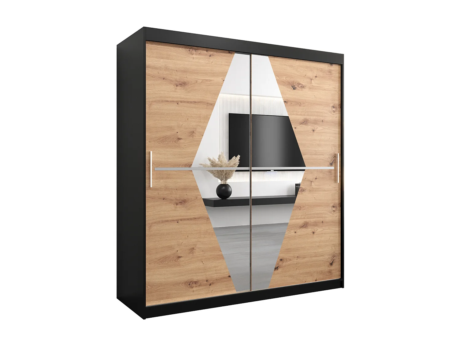 Schwebetürenschrank Boliwia 200/180/62 2-Türig (Schwarz/Artisan)