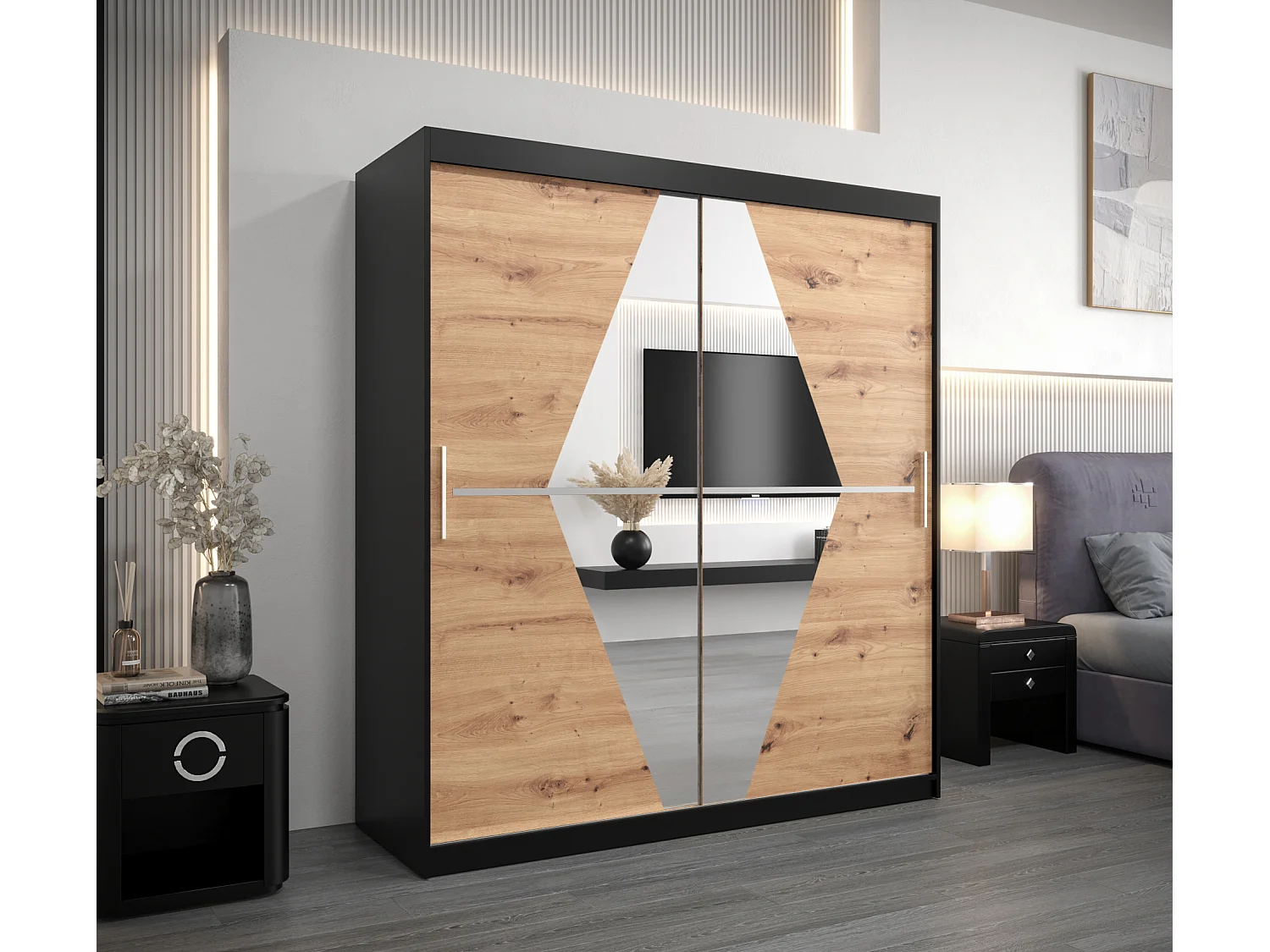 Armoire Boliwia À Portes Coulissantes 200/180/62 2 portes (Noir/Artisan)