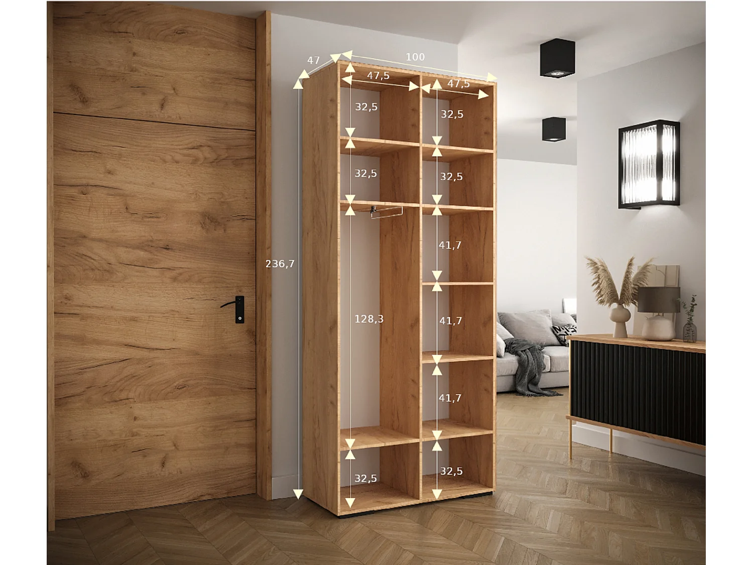 Armadio Manhattan Ryfel 1 a ante battenti 236,7/100/47 2 porte (Bianco)