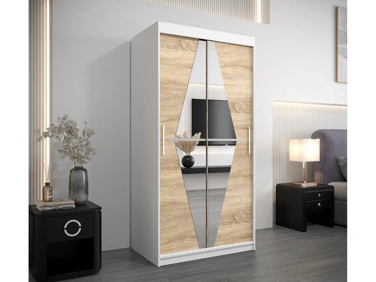 Armoire Boliwia À Portes Coulissantes 200/100/62 2 portes (Blanc/Sonoma)