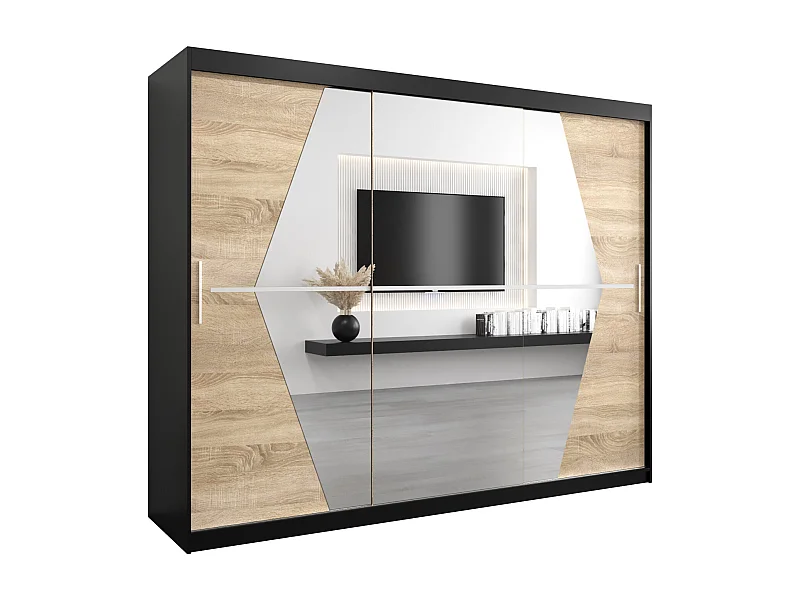 Boliwia kledingkast met schuifdeuren 200/250/62 3 deuren (zwart/sonoma)