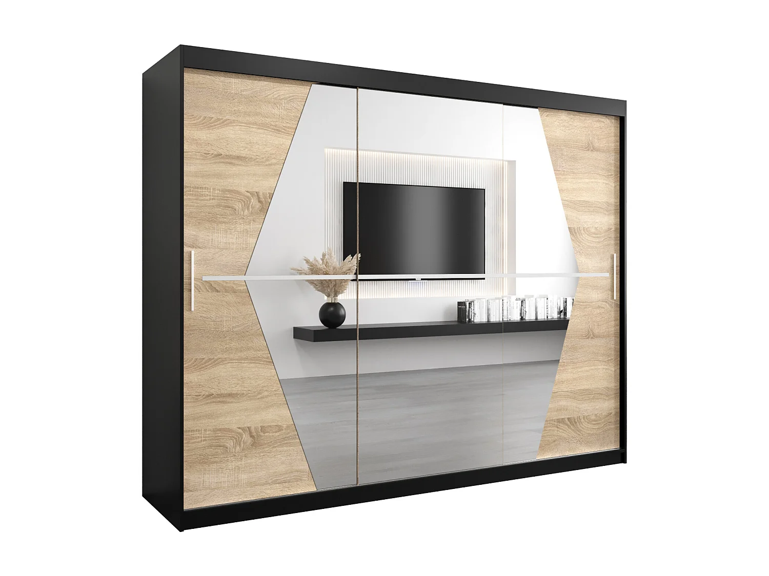 Boliwia kledingkast met schuifdeuren 200/250/62 3 deuren (zwart/sonoma)