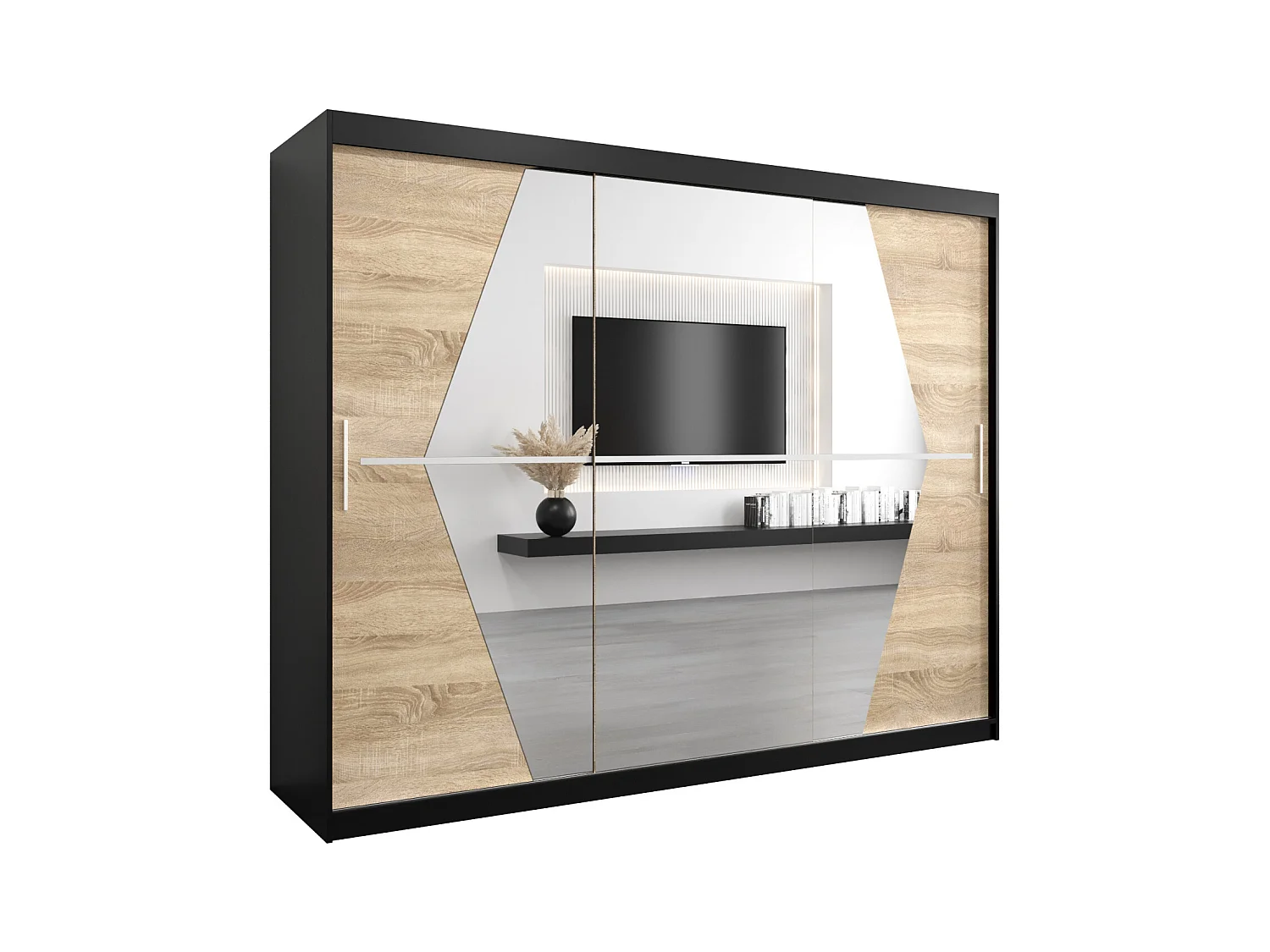 Schwebetürenschrank Boliwia 200/250/62 2-Türig (Schwarz/Sonoma)