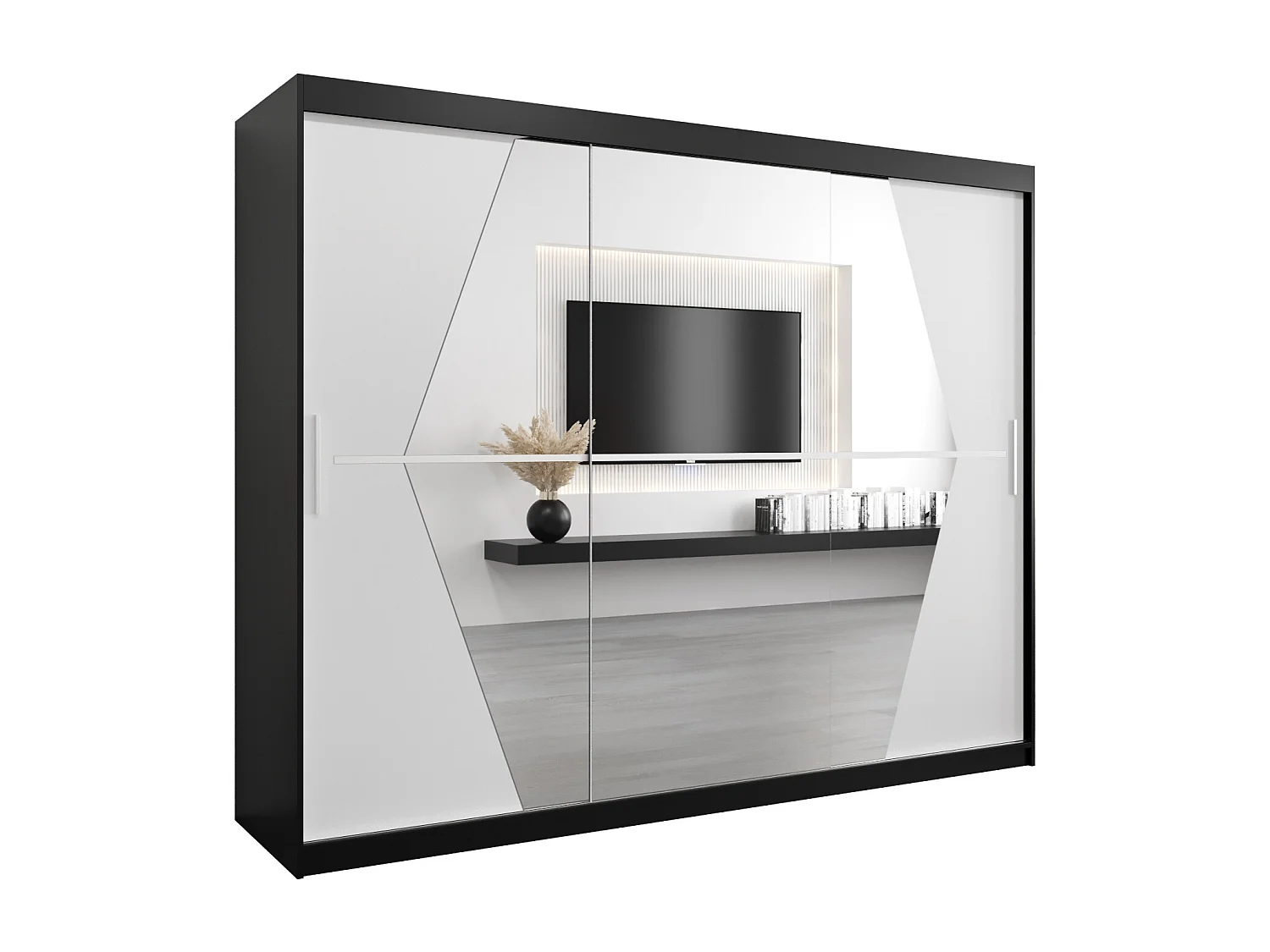 Schwebetürenschrank Boliwia 200/250/62 2-Türig (Schwarz/Weiß)