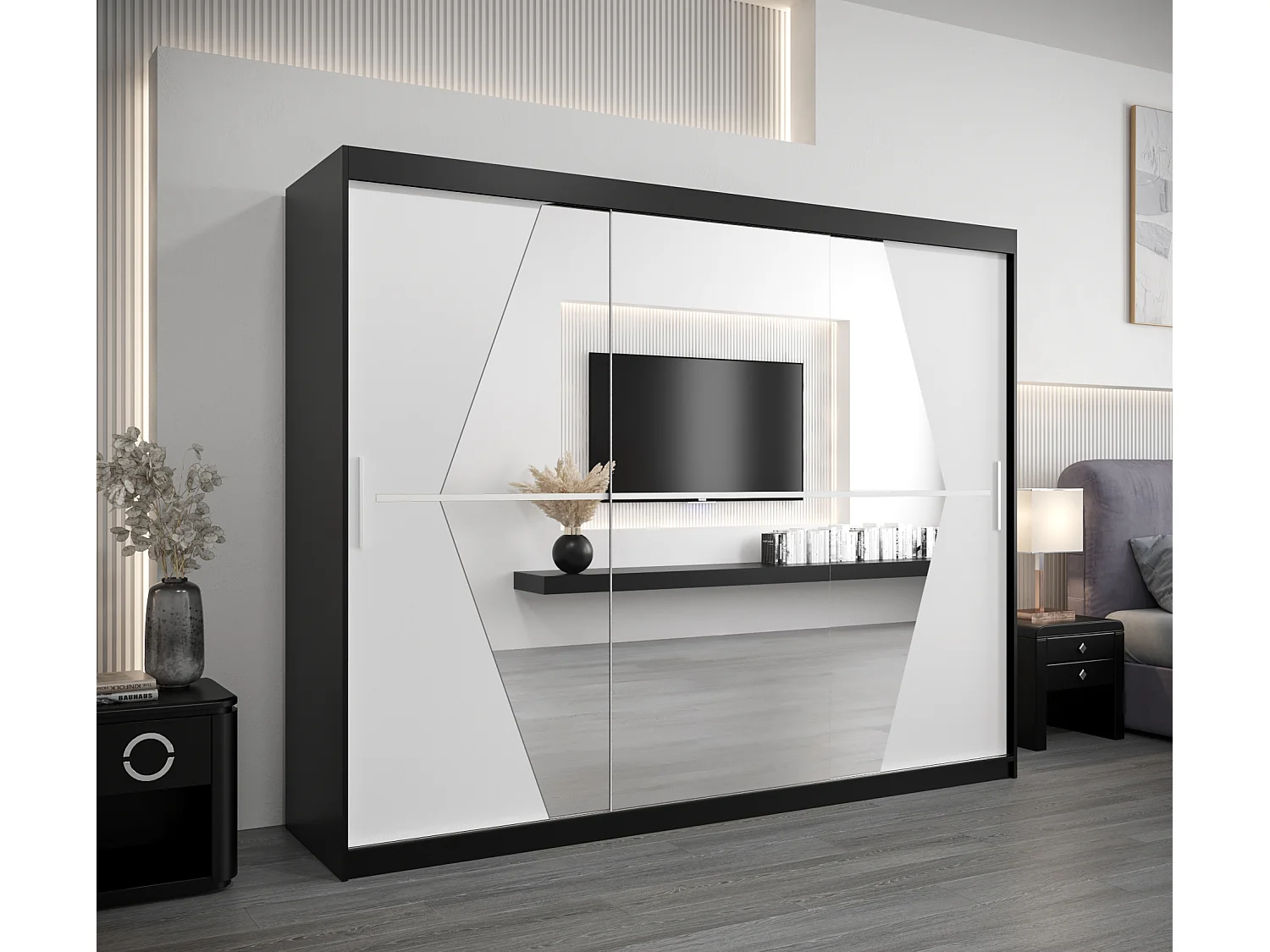 Schwebetürenschrank Boliwia 200/250/62 2-Türig (Schwarz/Weiß)