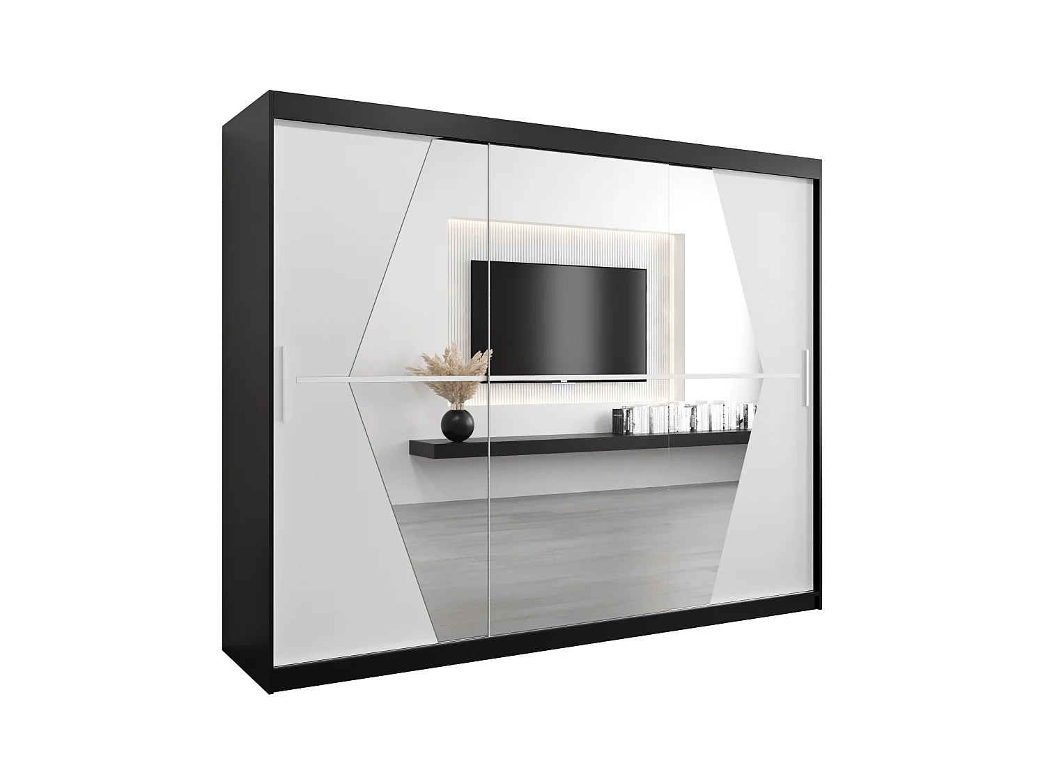 Schwebetürenschrank Boliwia 200/250/62 2-Türig (Schwarz/Weiß)