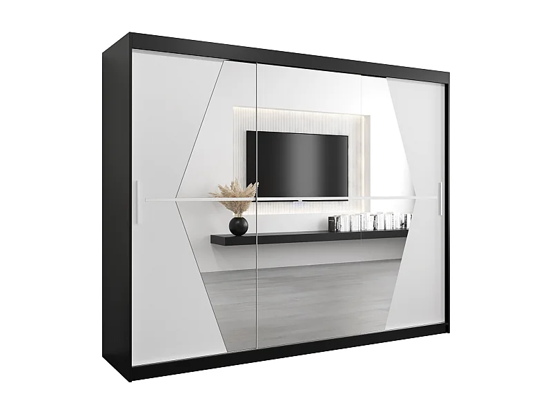 Armoire Boliwia À Portes Coulissantes 200/250/62 3 Portes (Noir/Blanc)