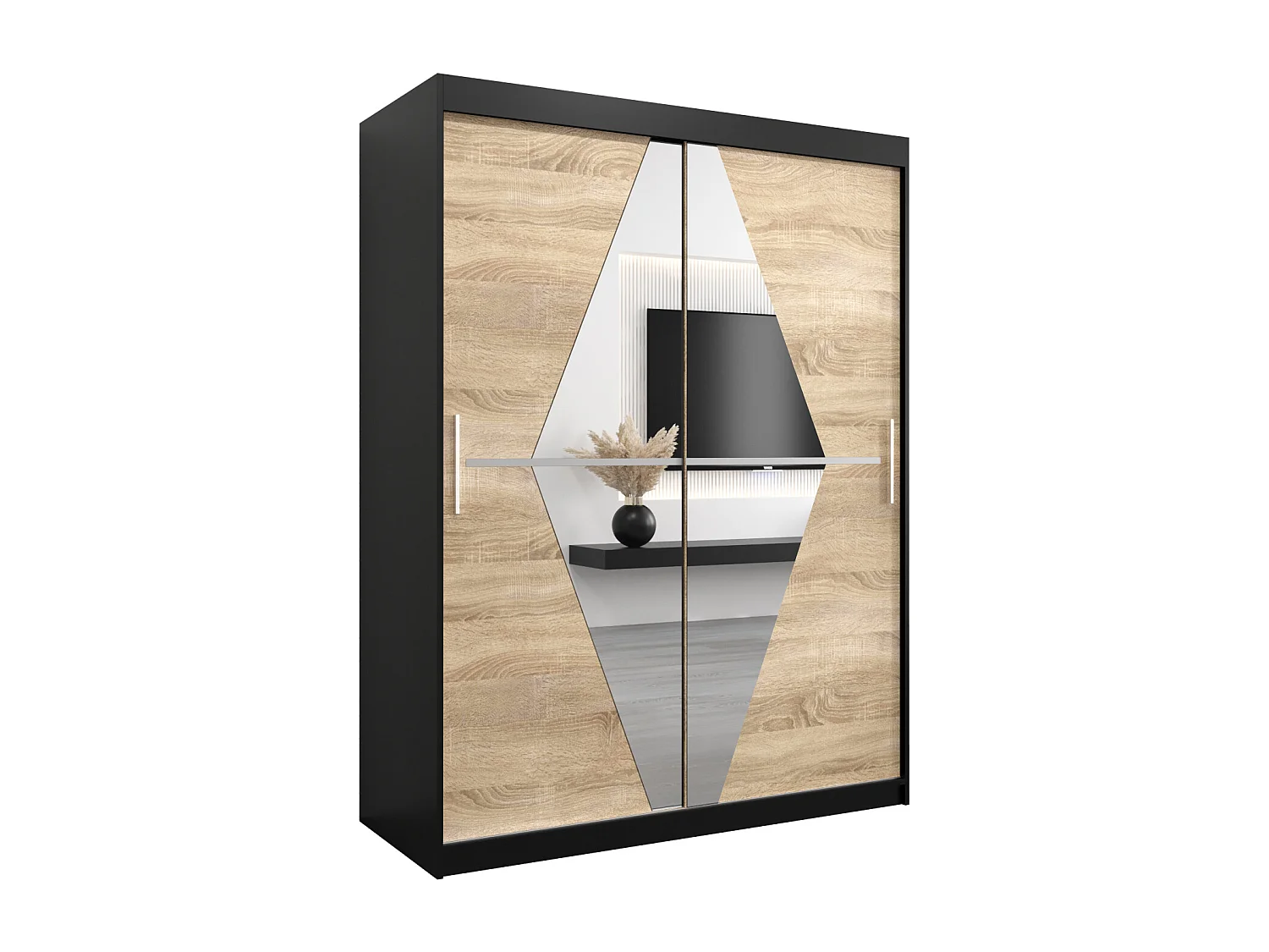 Schwebetürenschrank Boliwia 200/150/62 2-Türig (Schwarz/Sonoma)